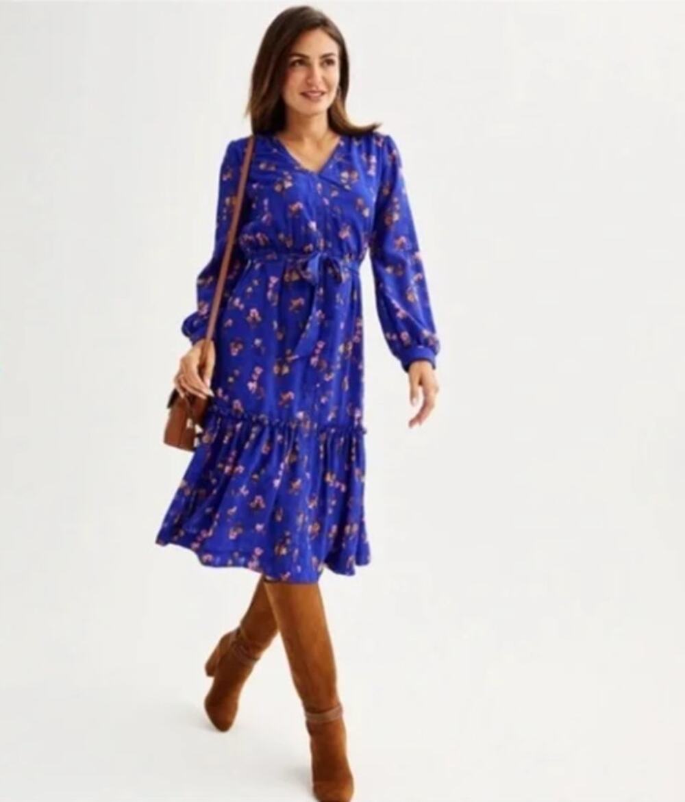 NWT Draper Jaems RSVP Tie Waist Mide Dress Cobalt Blue Floral Large